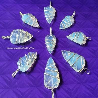 Opalite Bifaces Metal Coil Wrapped Pendant