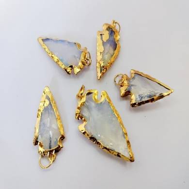 Opalite Gemstone Arrowhead Golden Electroplated Pendants