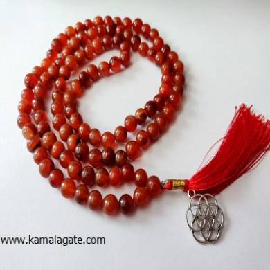 Red Carnelian 8mm Beads With Silver Charms Jap Mala